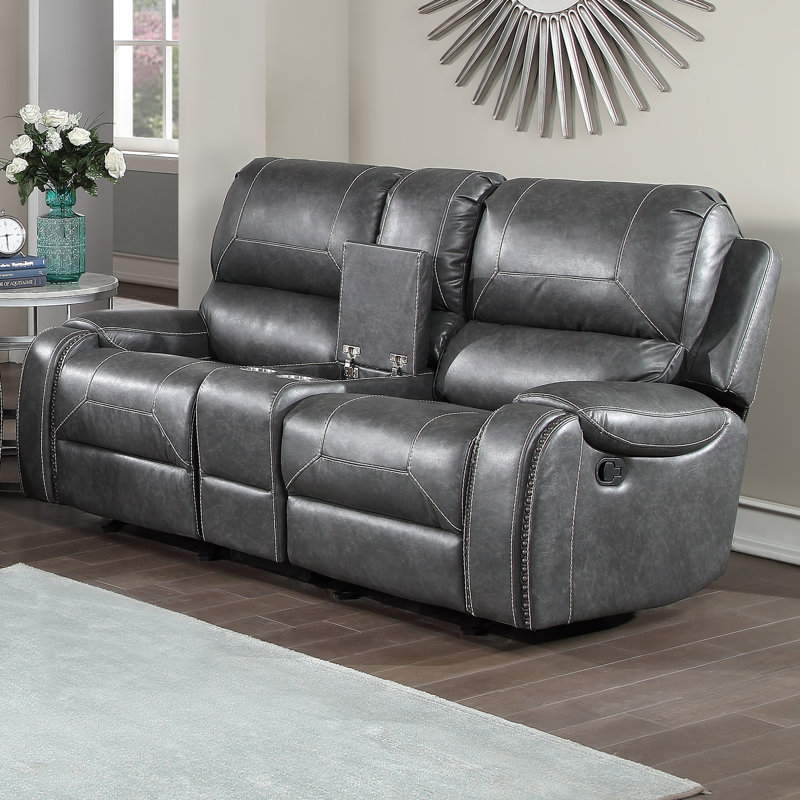Wakita 78'' Faux Leather Reclining Loveseat, Gray
