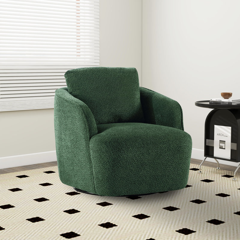 Upholstered Swivel Barrel Chair, Green Boucle