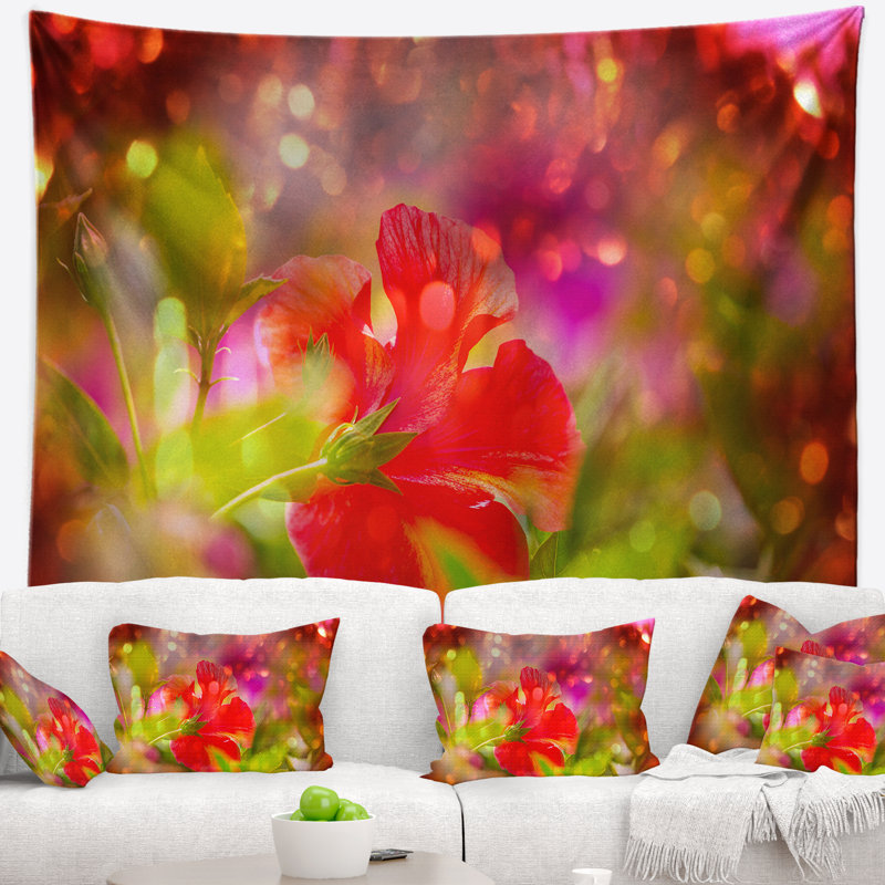 Tapisserie fleurs d’été rurales en soleil, H 32 po x l 39 po