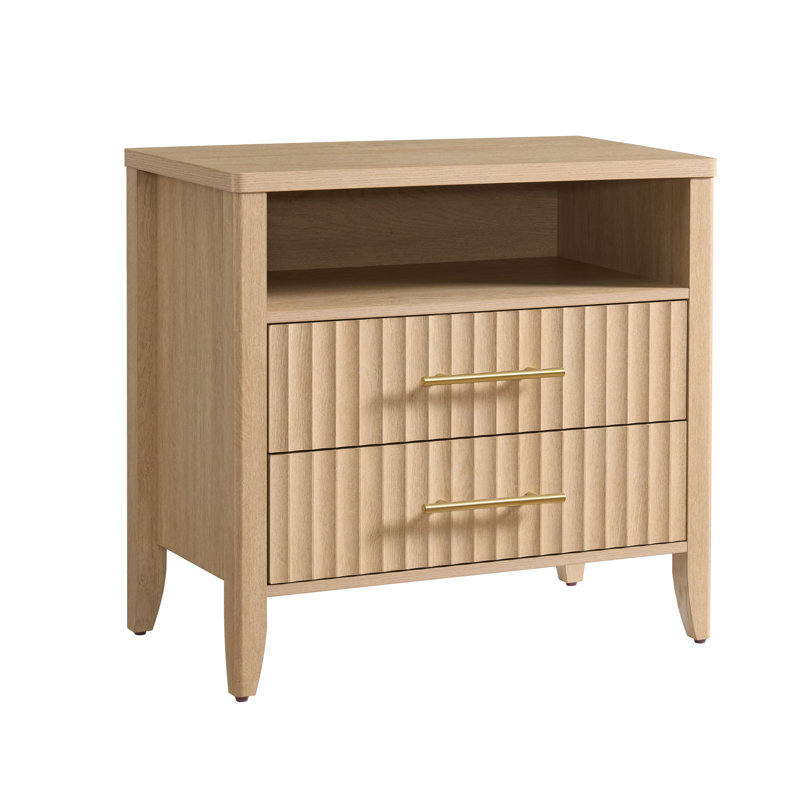 27inch Fluted 2 Drawers Nightstand Natural- 1PCS, Natural