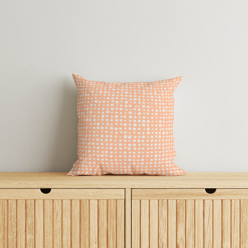 Coussin décoratif à pois assortis, Pêche / orange, H 26 po x l 26 po