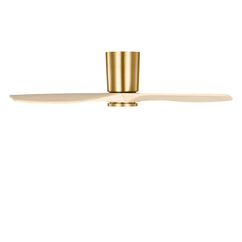Seyra Smart Hugger LED Ceiling Fan, Washed White Oak, 44" Wide, Burnished Brass