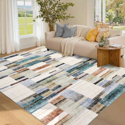Tapis géométrique moderne lavable à la machine avec envers antidérapant et non délestant