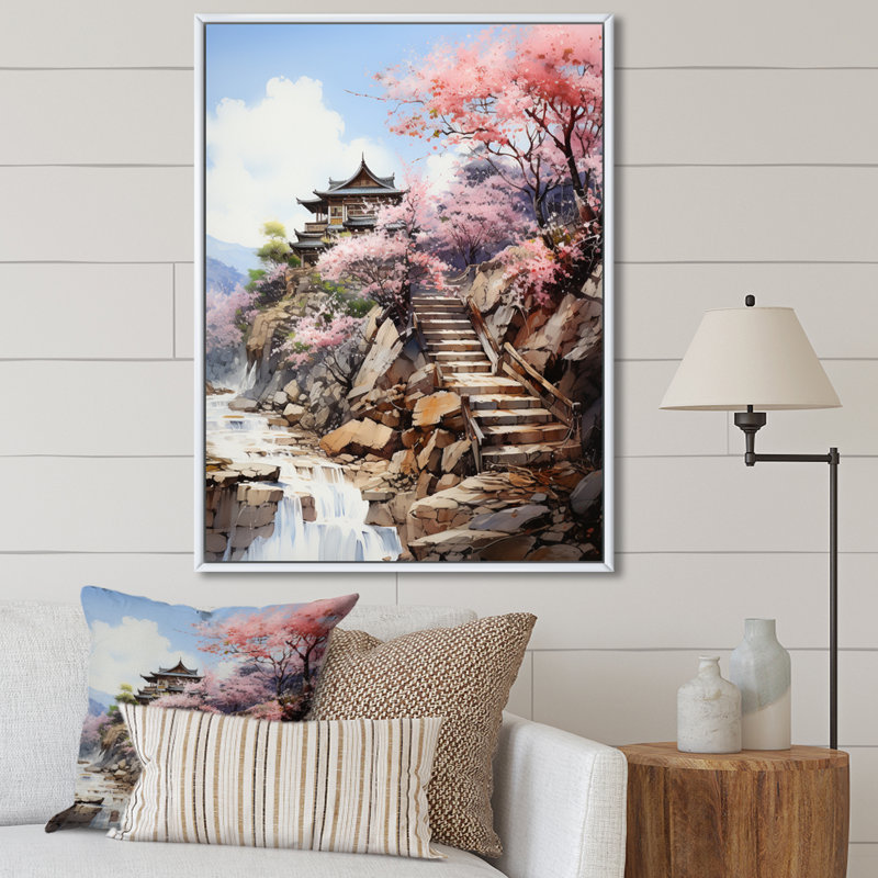 Bartos " China Spring Blossom II ", 32" H x 16" W x 1" D, White Floater Framed