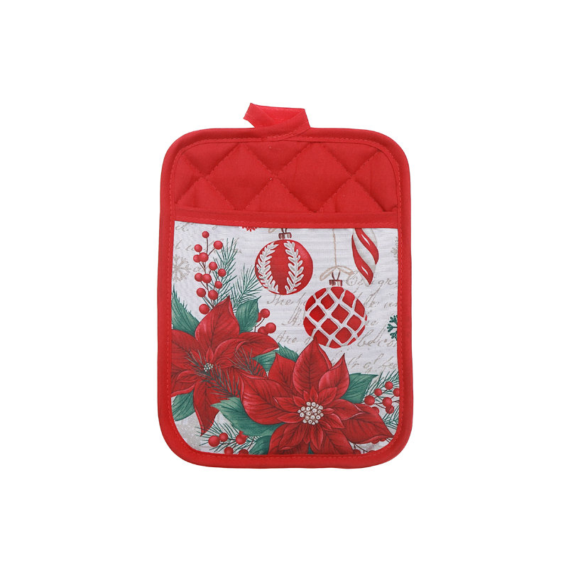 Support à casserole avec poche (poinsettia avec ornements) - ensemble de 6