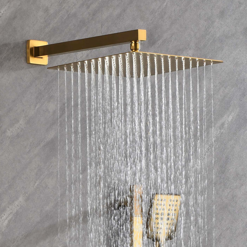 Shower Kit With Elegant Head, Hand Shower, And Slide Bar In Brushed Gold System Self-cleaning, Gold