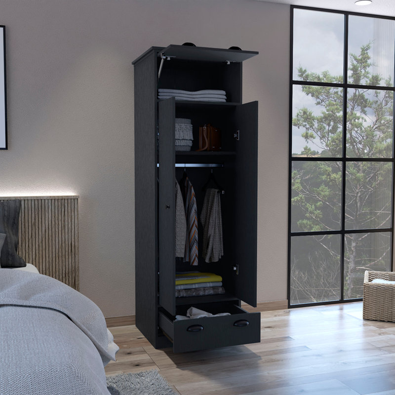Armoire avec 1 tiroir et 1 tiroir à charnières avec poignées, Noir