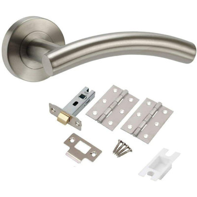 Golden Grace 2 Pairs Internal Arched T-Bar Door Handles on Round Rose in Brushed Steel Finish
