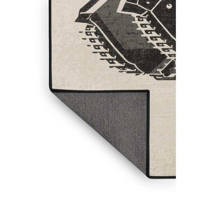 Tapis beige doux et moelleux à motif de blocs de véhicules industriels, 6 X 9