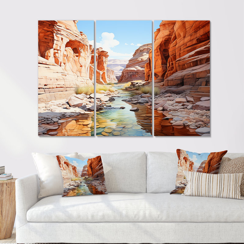 «River By The Canyon Landscape», ensemble de reproduction d'art mural Canyon, Toile tendue, H 28 po x l 36 po x P 1 po