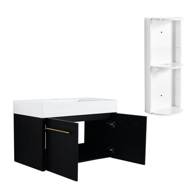36 Inch Bathroom Vanity With Thick Edged Resin Sink And Storage Rack, Modern Design, Soft Closing Hinges, Easy Assembly Water- Material, To Maintain, Kd Packaged