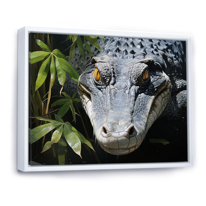 Crocodiles d'Afrique, H 24 po x l 32 po x P 1 po, Cadre flottant blanc