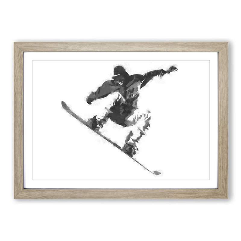 The Snowboarder - Picture Frame Painting Print, 45cm H x 63cm W x 2cm D, Oak Framed