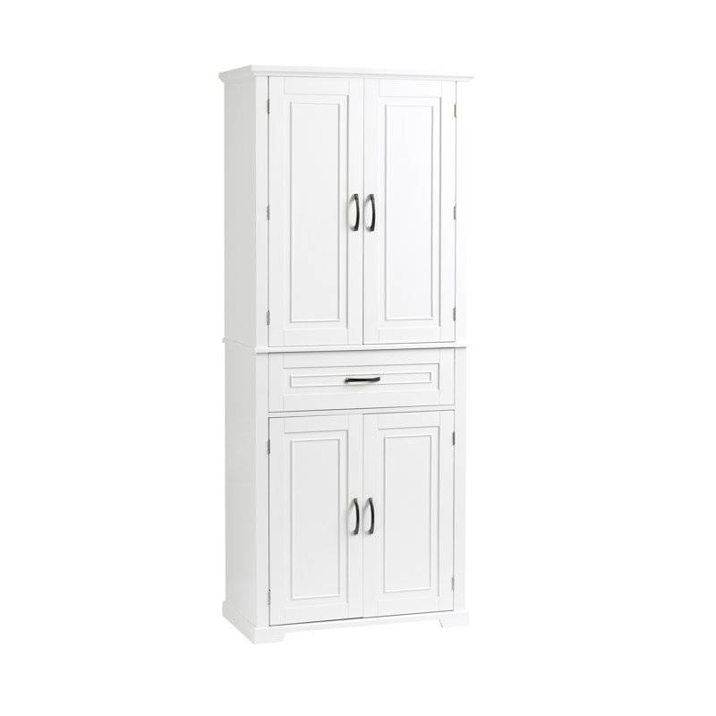 Versatile Bathroom Storage Cabinet With Multiple Compartments And Adjustable Shelf, White