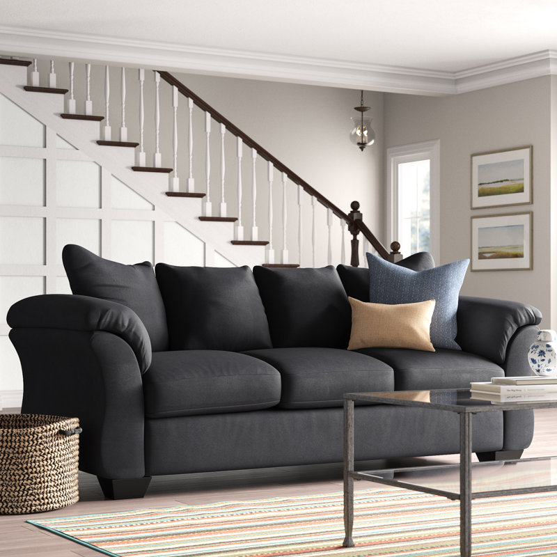 Canapé avec accoudoirs à plateau-coussin Darcy, Noir, H 37 po x l 89 po x P 38 po