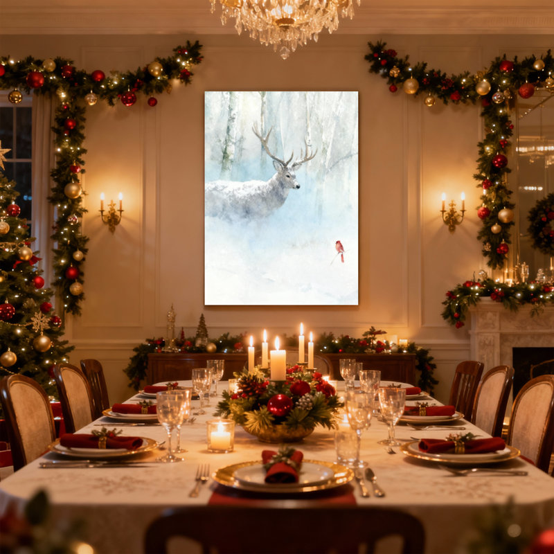 Ensemble de 3 reproductions d'art sur toile de Noël, hiver, cerf et oiseau rouge, H 18 po x l 12 po
