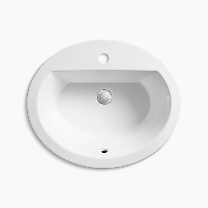 Lavabo encastré ovale en céramique avec trop-plein Bryant, Amande, Simple
