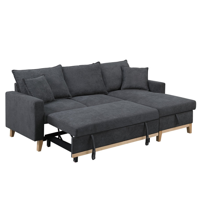 84.25" Dark Gray Woven Reversible Sleeper Sectional Sofa With Storage Chaise