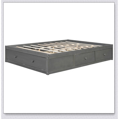 Platform Bed Frame With 4 Storage Drawers And Hydraulic Lift Footboard Storage, No Headboard, Modern Space-Saving Design