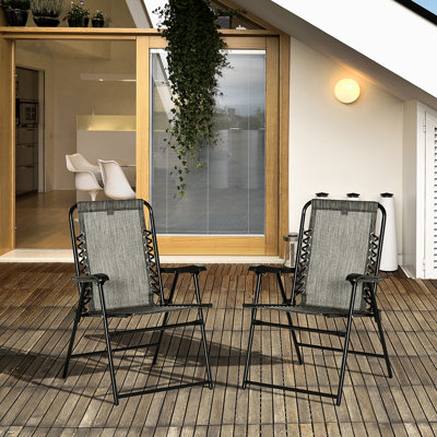 Of 2 Garden Folding Chairs With , Bungee Sling, Portable For Camping, Pool, Beach, Backyard, Gray Outdoor Sling Garden, Design