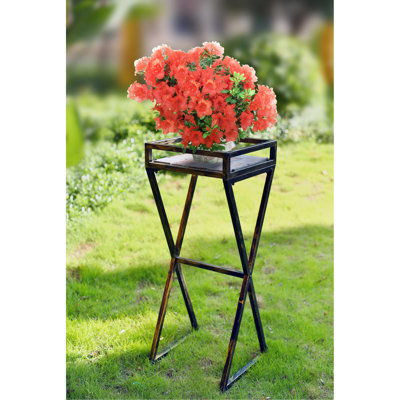 Support pour plante en métal 35,5 po avec pierre grise - à décolorer, hauteur de l'emballage de 6 po avec style rustique, plateforme L 12,25 po x l