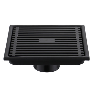 FINE FIXTURES Square Shower Floor Drain, Slotted Grate Design, 10-Gauge 304 Stainless Steel, Center Outlet, Fast Drainage, Hair Strainer Included