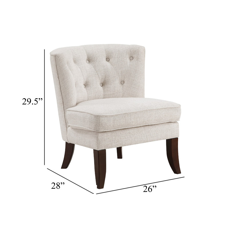 Chaise d'appoint rose, dossier à oreilles capitonné, polyester beige, pieds bruns, Beige