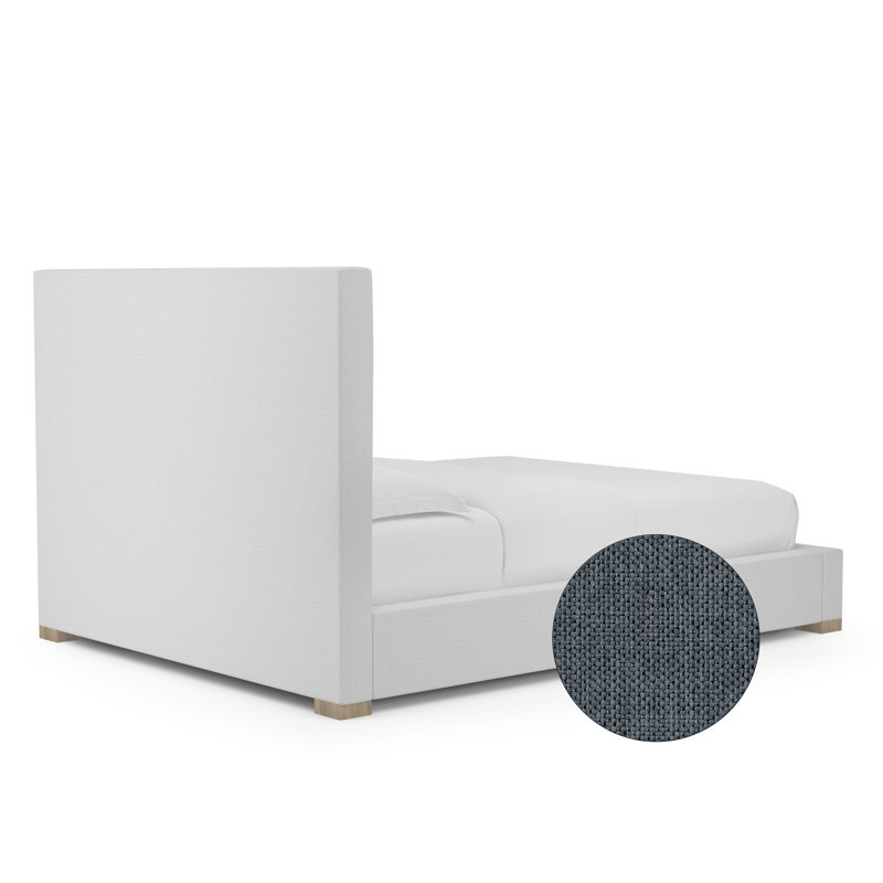 Sloan Upholstered Bed, Twin, Pebble Weave Linen Bluebell, Ebony