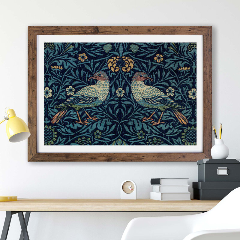 Flowers & Birds Pattern by William Morris - Framed Print, 45cm H x 63cm W x 2cm D, Walnut