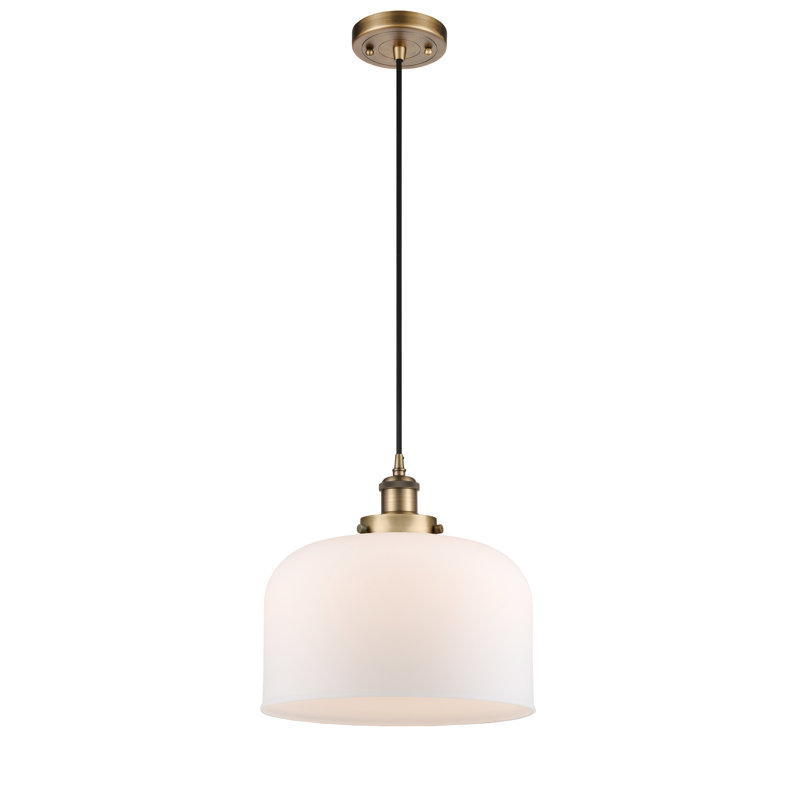 Mini luminaire suspendu à cordon 1 lumière Ballston Urban Bell, Blanc mat, Laiton brossé, DEL