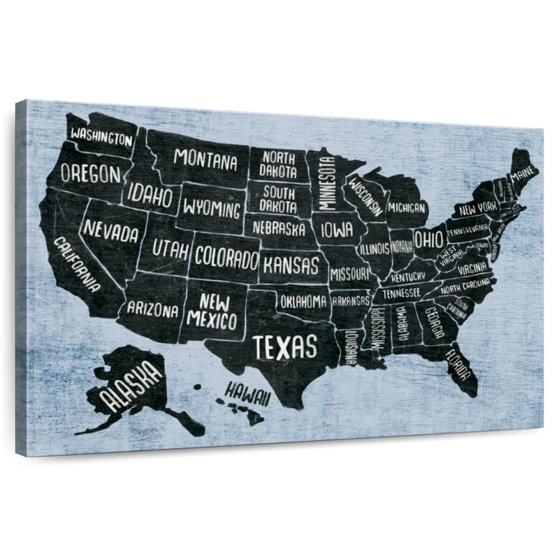 Carte des États-Unis de Keiri BW, H 8 po x l 12 po