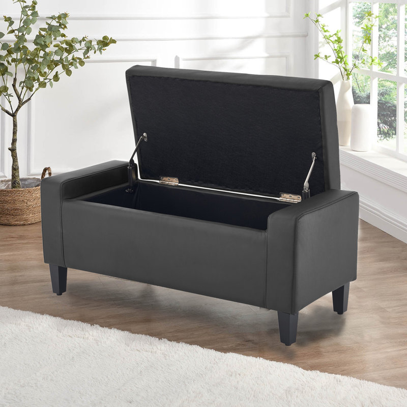 Luxury Faux Leather Ottoman Stool, Dark Grey