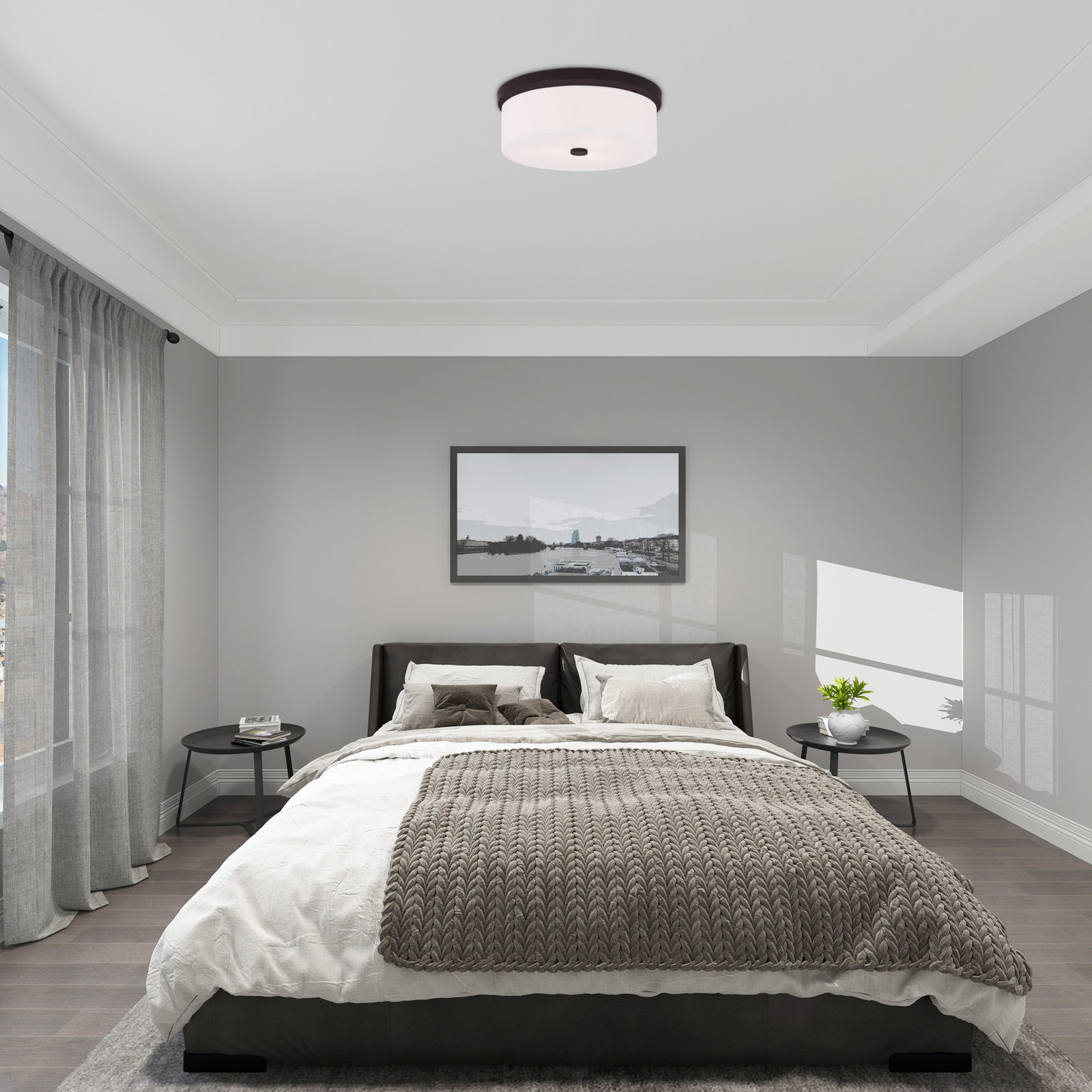 Flaire 3 Light Fabric Flush Mount, English Bronze