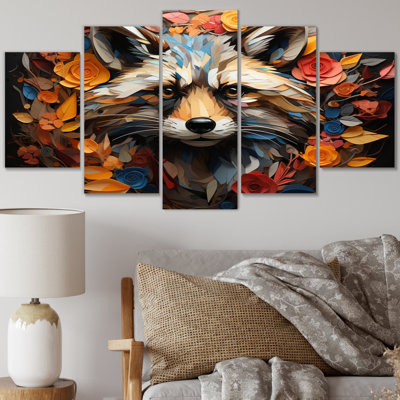 Curious Raccoon Collage IV - Animals Wall Art Print - 5 Panels