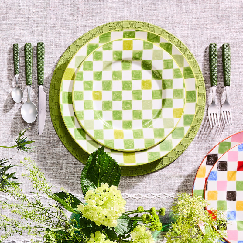 Green Check Dinner Plate, Green