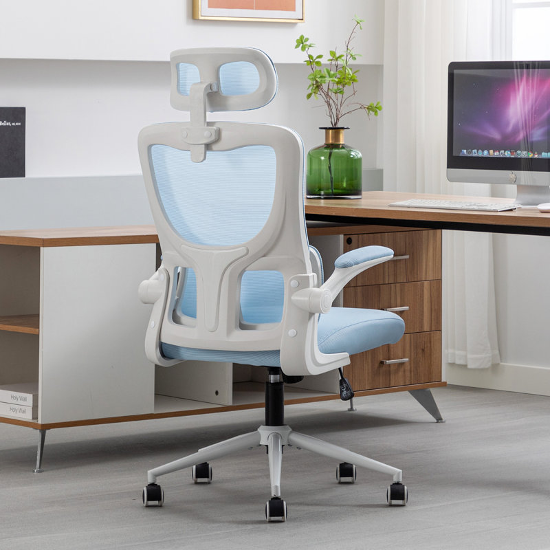 Chaise de bureau Macee, Bleu, Blanc
