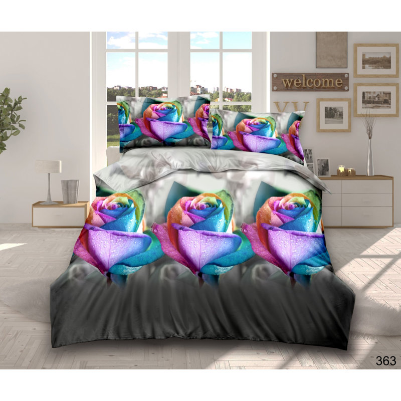 Ching Microfiber Floral Duvet Cover Set with Pillowcases, Double - 2 Standard Pillowcases