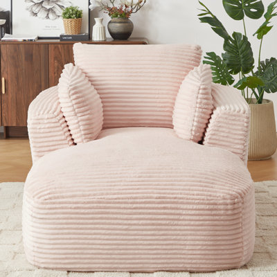 Très grand canapé en velours côtelé rose, sans assemblage, esthétique moderne pour chaise longue à siège simple, doux au toucher, espaces intérieurs idéaux