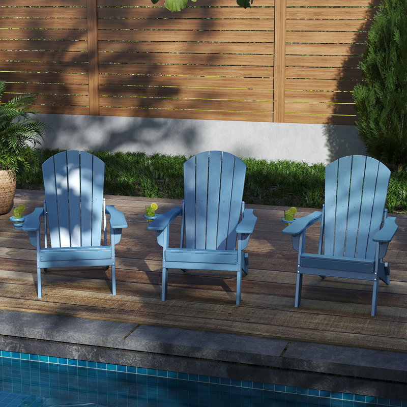 3-Piece Adirondack Chair Set – All-Weather HDPE Outdoor Lounge Chairs with Cup Holders, Classic Firepit Seating for Patio, Backyard, Deck, or Garden