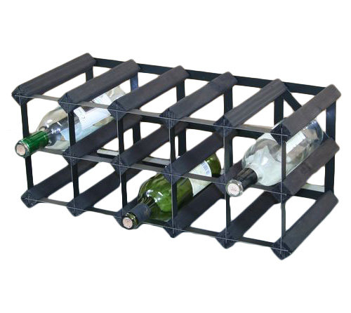 Liddle 15 Bottle Floor Wine Bottle Rack, Black Stained / Black Steel