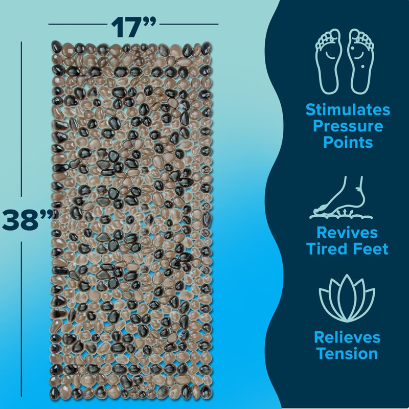 Tapis de bain antidérapant pour salle de bain 38 x 17 po | River River Look | Accupression | Tapis de massage pour baignoire | 188 ventouses | Lavable à la machine, cailloux bronze