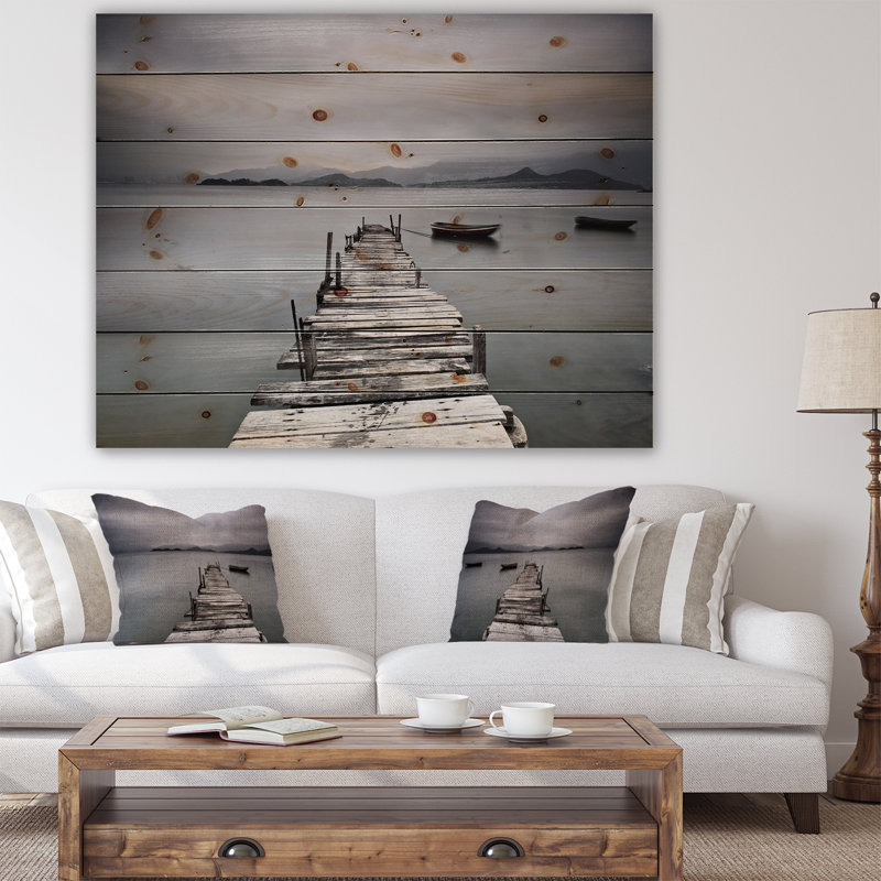 Pont de pont et bateaux au bord de la mer - impression, H 36 po x l 46 po x 1,5 po, Bois