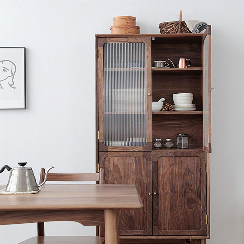 Buffet en noyer noir avec porte vitrée