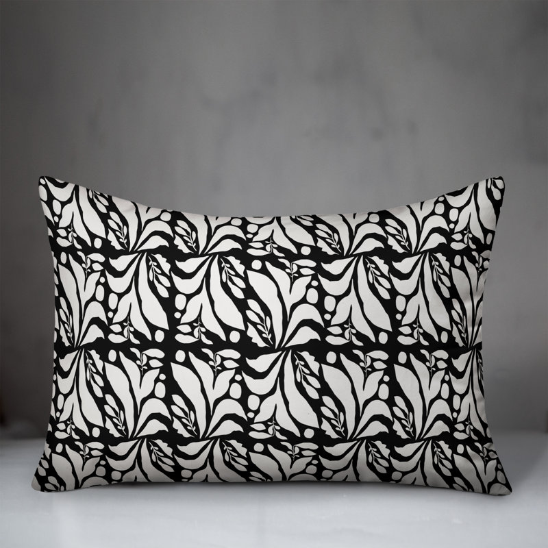Floral Outdoor Reversible Throw Pillow, Black, 18"H x 25"W