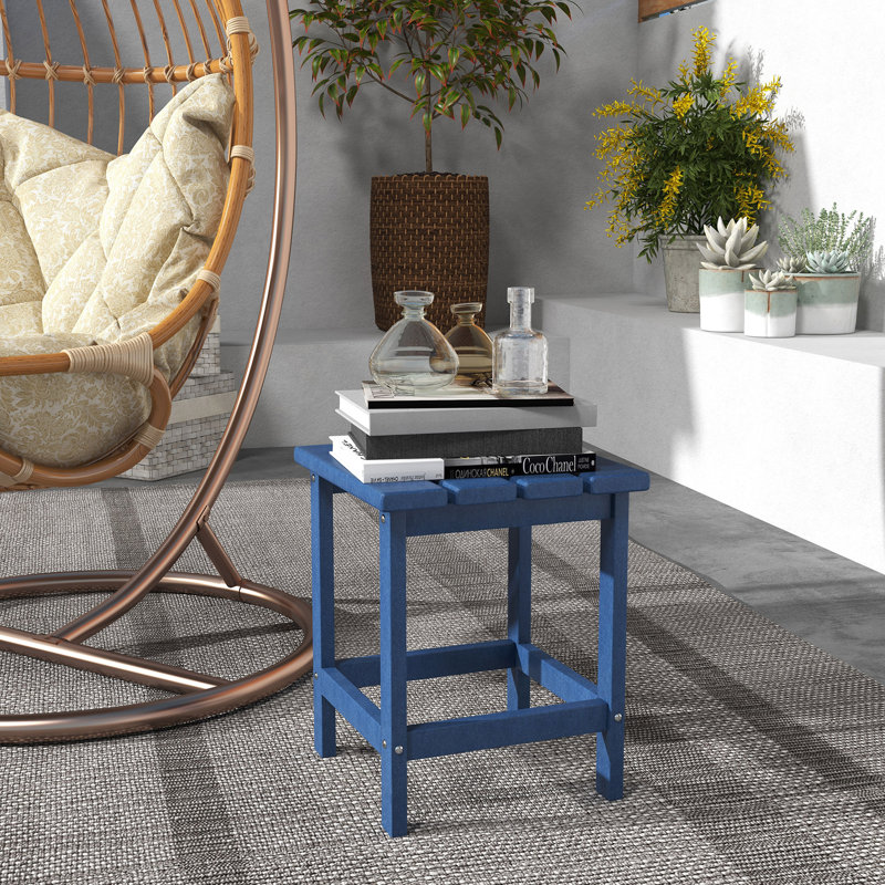 Outsunny Adirondack Side Table, Square Patio End Table, Weather Resistant 15" Outdoor HDPE Table for Porch, Pool, Balcony, Blue