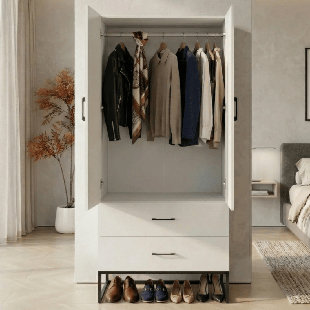 Wpfurniture Armoire 73" Tall, Melamine finish, New Design With Metal Base  