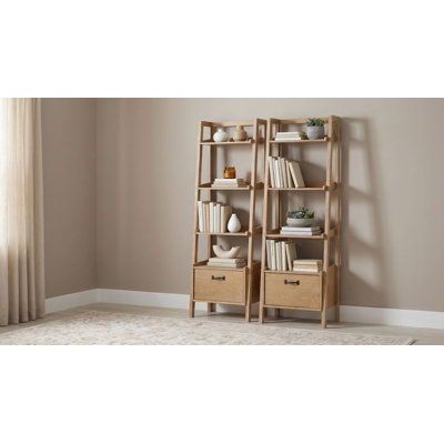 Fabian 2-Piece 3-Shelf Bookshelf With Drawer Distressed Light Brown