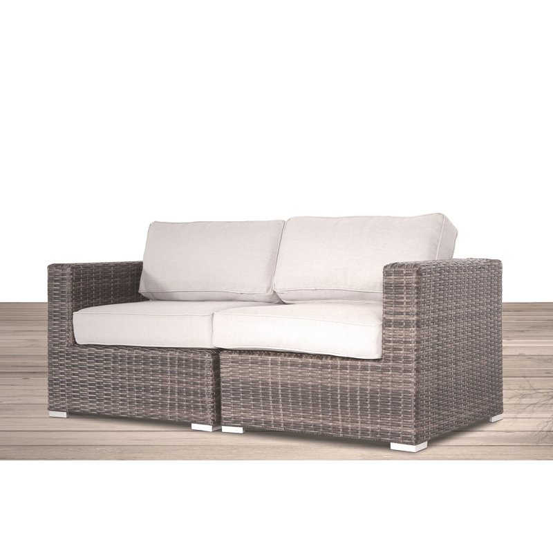 Arreola Fully Assembled 66" Wide Outdoor Wicker Loveseat with Cushions, Brown, Canvas Canvas Sunbrella® Canvas