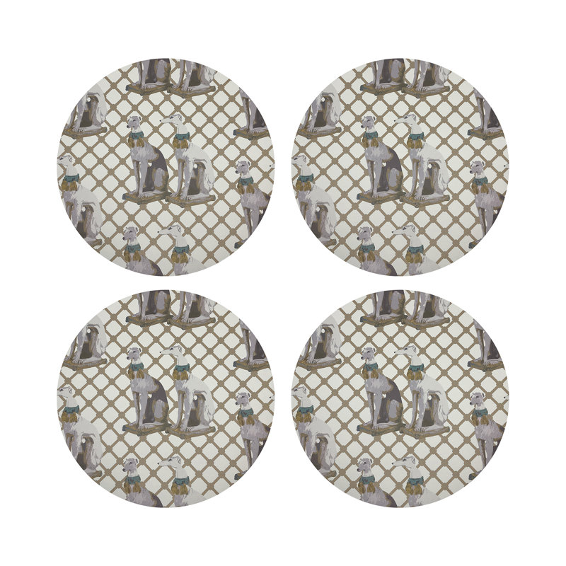 Regal Grey Hound Luxe Vegan Leather Round Coasters, Luxe