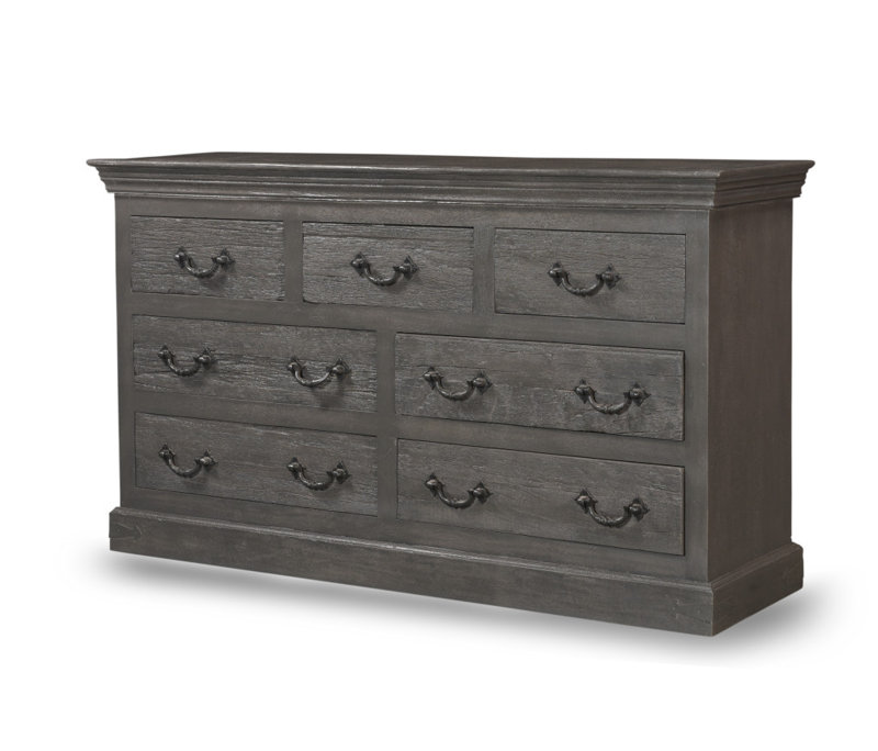 64" Grey Distressed Solid and Reclaimed Wood Seven Drawer Double Dresser